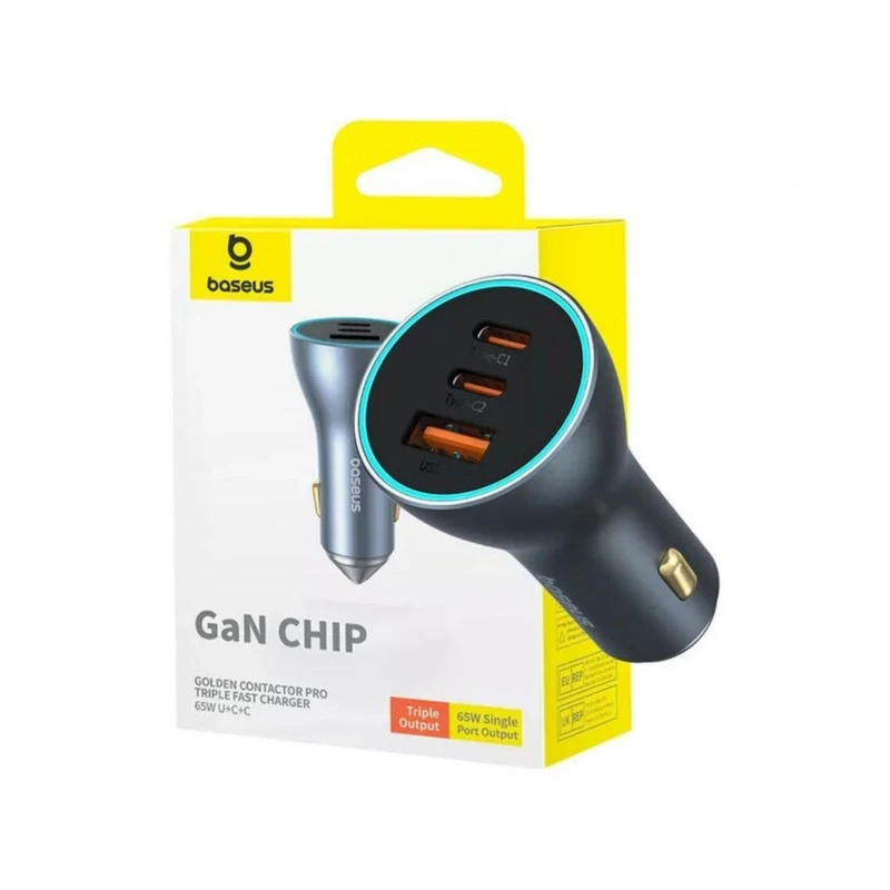 شارژر فندکی 65 وات باسئوس مدل Golden Contactor Pro GaN CHIP 65W